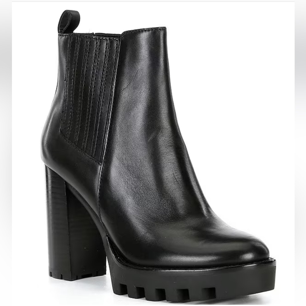 Antonio Melani Pascal Leather Gore Detailed Lug Sole Platform Booties New